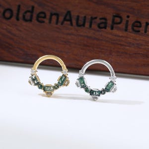Moss Agate White Topaz Moissanite Nose Ring Gemstone Septum Ring Cartilage Daith Huggie Hoop Earring Septum Clicker Handmade Piercing