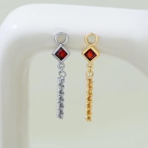 Garnet Single Chain Dangle Charm Red Gemstone Pendant Cartilage Helix Rook Tragus Hoop Charm Silver Charm Piercing Gift for Her