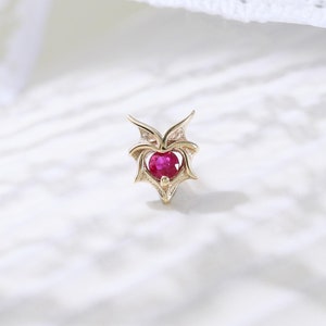 Orecchino gufo rubino oro massiccio 14K delicato rubino animale cartilagine elica lobo dell'orecchio labret perno pietra preziosa push flat back orecchino piercing gioielli regalo