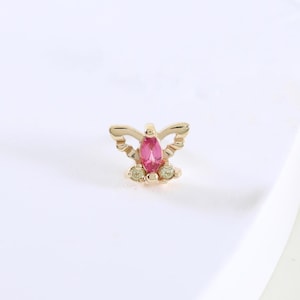 14K massief goud roze toermalijn vlinder oorbel sierlijke peridot Helix stud dierlijke piercing sieraden edelsteen draadloze kraakbeen stud