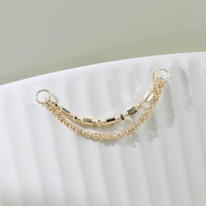 14K Solid Gold Double Chain Attachment Minimalist Drape Chain Connector Dangle Chain Ear Jacket Cartilage Helix Industrial Piercing Chain