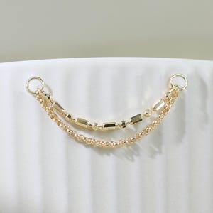 14K Solid Gold Double Chain Attachment Minimalist Drape Chain Connector Dangle Chain Ear Jacket Cartilage Helix Industrial Piercing Chain