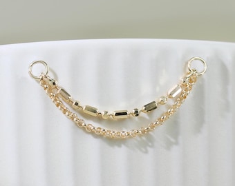 14K Solid Gold Double Chain Attachment Minimalist Drape Chain Connector Dangle Chain Ear Jacket Cartilage Helix Industrial Piercing Chain
