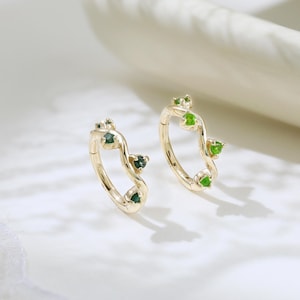 Aro giratorio de oro macizo de 14 k con ágata musgosa, diópsido cromado, anillo para la nariz, gema para cartílago, hélice, daith, delicado anillo para el tabique nasal, 16 g, 8 mm