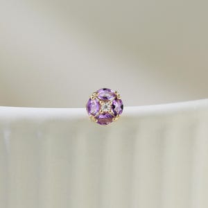 14K Solid Gold Amethyst Moissanite Flower Earring Gemstone Cartilage Earlobe Helix Tragus Push Back Flat Stud Minimalist Piercing Jewelry