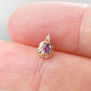 14K Solid Gold Amethyst Moissanite Stud Earring Fancy Helix Cartilage Earlobe Labret Stud Piercing Jewelry Gemstone Threadless Push Stud