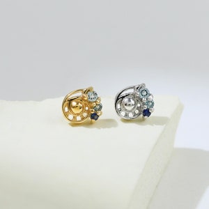 Snail Swiss London Blue Topaz Blue Sapphire Earring Dainty Snail Gemstone Cartilage Helix Earlobe Tragus Stud Silver Push Flat Back Earring