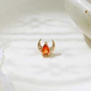 14K Solid Gold Crescent Moon Garnet Earring Orange Gemstone Moon Stud Celestial Jewelry Cartilage Helix Earlobe Piercing Gift for Her