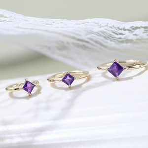 14K Solid Gold Amethyst Square Vertical Hinged Clicker Amethyst Nose Ring Gemstone Cartilage Daith Helix Hoop Earring Septum Ring Minimalist