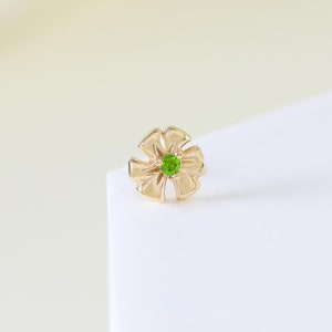14K Solid Gold Chrom Diopsid Blume Ohrring Edelstein Helix Knorpel Ohrläppchen Labret Stud Push Pin flache Rückseite handgemachtes Geschenk für Sie