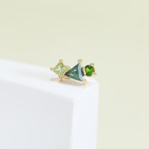 14K Solid Gold Moosachat Chromdiopsid Peridot Ohrring Cluster Grün Edelstein Knorpel Helix Tragus Push Flat Back Stud handgemachtes Geschenk