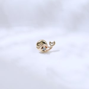 14K Solid Gold Dolphin London Blue Topaz Earring Cute Dolphin Gemstone Helix Cartilage Earlobe Threadless Push Stud Animal Piercing Jewelry