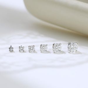 14k Solid White Gold Moissanite Diamond Multiple Size Earring Minimalist Cartilage Helix Piercing Push Flat Back Stud Handmade Jewelry
