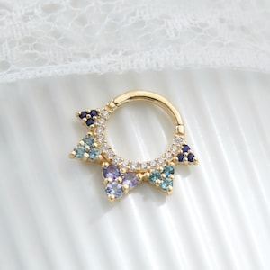 14K Solid Gold Tanzanite Hinged Clicker Seamless London Blue Topaz Nose Ring Gemstone Cartilage Earring Huggie Hoop Earring Septum Ring