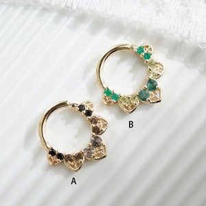 14K Ouro Sólido Ágata Musgo Cabelo Preto Quartzo Articulado Clicker Folha Sem Costura Anel de Nariz Gemstone Cartilagem Hélice Daith Brinco de Argola Septo Anel