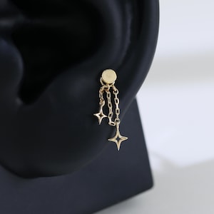 Ciondolo pendente Starburst in oro massiccio 14k – Connettore a cerchio celeste a stella cava per piercing all'elice, al daith e alla cartilagine