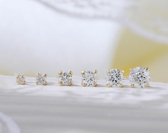 14K Solid Gold Moissanite Diamond Multiple Size Stud Earring Minimalist Piercing Jewerlry Flat Push Back Earring Labret Cartilage Helix Stud