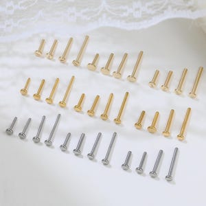 14K Solid Gold Push Back Screw Back Flat Back for Cartilage Conch Helix Tragus Piercing Titanium Threadless Threaded Push in 16g 18g 20g