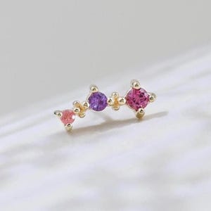 14K Solid Gold Rhodolith Garnet Kletterer Bolzen-Ohrring Zierliche Amethyst Pink Turmalin Push Flache Rückseite Edelstein Knorpel Helix Piercing