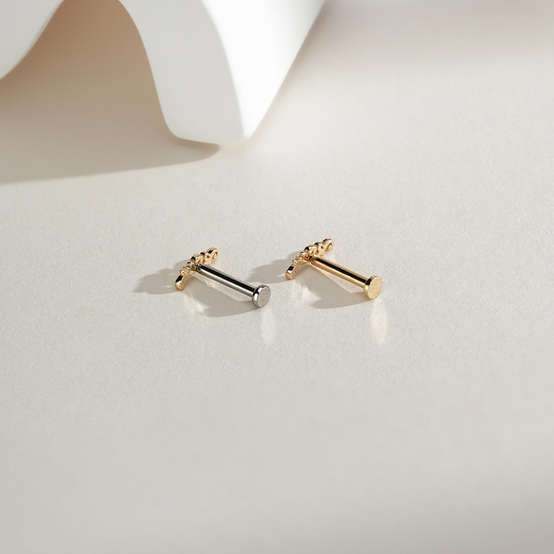 14K Solid Gold Scrollwork Leaf Ear Climber Stud: Helix Lobe Tragus Push ...