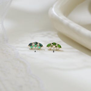 14K Solid Gold Moss Agate Ear Climber Earring Chrome Diopside Ear Crawler Cartilage Helix Conch Threadless Push Stud Hidden Helix Jewelry