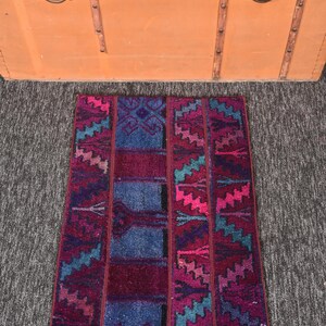 1,7x2,8 fot matta, turkisk PATCHWORK-matta, vintage lila ull-patchworkmatta