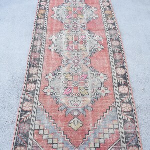 3x9 Runner Rugs, Vintage Rug, Turkish Rug, Faded Oushak Rug, Rugs For Hallway, 3x9.1 ft Red Rug, Colorful Area Rug, Boho Rug Runner,