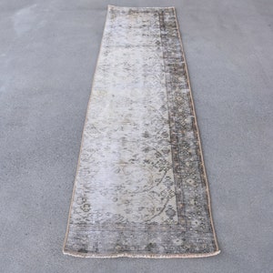 3x9 Runner Rug, Turkish Rug, Vintage Rug, Faded Oushak Rug, Rugs For Stair, 2.1x8.3 ft Beige Rug, Vintage Oushak Wool Rug, Antique Rug,