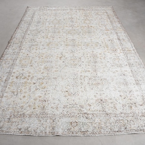 Turkish Rug, 6x9 Large Rugs, Vintage Rug, Muted Oushak Rug, Rugs For Salon, 5.9x9.4 ft Beige Rug, Vintage Oushak Wool Rug, Large Vintage Rug