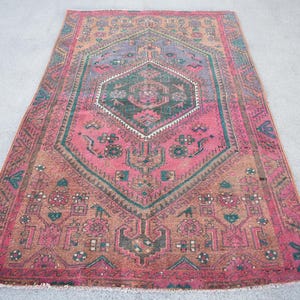 Turkish Rug, Vintage Rug, 4x7 Area Rug, Antique Rug, Rugs For Salon, 4.1x6.6 ft Purple Rug, Vintage Kurdish Rug With Fringe, Wool Area Rug,