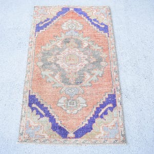 Turkish Rug, Vintage Rug, 2x3 Small Rug, Oushak Rug, Rugs For Bathroom, 1.7x3 ft Orange Rug, Modern Minimalist Wool Rug, Handmade Door Mat,