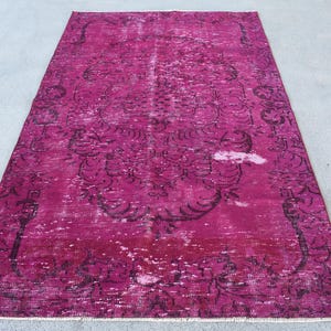 Vintage Rug, Turkish Rug, 4x7 Area Rugs, Overdyed Oushak Rugs, Rugs For Bedroom, 4.4x7.4 ft Purple Rug, Decorative Wool Rug, Oriental Rug,