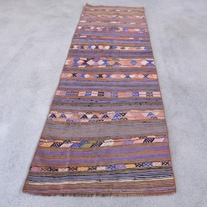 Vintage Kilim, Runner Kilim, Turkish Kilim, Herki Kilim, Rugs For Corridor, 3x9.9 ft Purple Kilim, Hand-Knotted Rug, Boho Rug Runner,