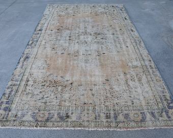 Alfombra turca, alfombra grande de 15 x 28 cm, alfombra vintage, alfombra Oushak descolorida, alfombras para salón, alfombra naranja de 1,7 x 3 m, alfombra de lana antigua, alfombra grande para dormitorio.
