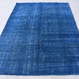 Vintage Rug, 6x9 Large Rugs, Turkish Rug, Antique Rug, Rugs For Living Room, 6.2x8.9 ft Blue Rug, Overdyed Oushak Wool Rug, Oriental Rug,
