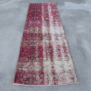 Turkish Rug, 3x9 Runner Rugs, Vintage Rug, Anatolian Rug, Rugs For Hallway, 2.7x8.1 ft Red Rug, Faded Oushak Rug, Wool Rug, Oriental Rug,