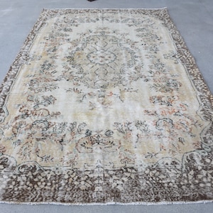 Vintage Rug, Turkish Rug, 6x10 Large Rug, Oushak Rug, Rugs For Dining Room, 5.6x9.2 ft Beige Rug, Neutral Scandinavian Style Rug, Wool Rug,