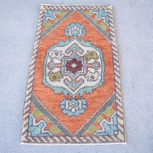2x3 Small Rug, Turkish Rug, Vintage Rug, Oushak Rug, Rugs For Bathroom, 1.6x2.7 ft Orange Rug, Authentic Turkish Rug, Handmade Door Mat,