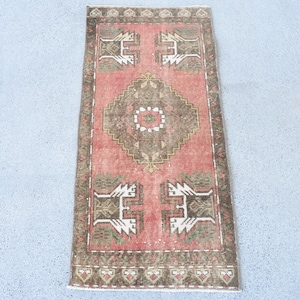 Turkish Rug, Vintage Rug, 2x3 Small Rugs, Muted Oushak Rugs, Rugs For Entry, 1.6x3.4 ft Orange Rug, Antique Wool Rug, Handwoven Bath Mat,