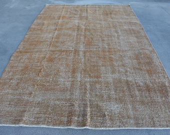 Vintage Rug, 7x11 Large Rug, Turkish Rug, Antique Oushak Rugs, Rugs For Salon, 6.5x10.2 ft Orange Rug, Turkish Rug With Geometric Patterns,