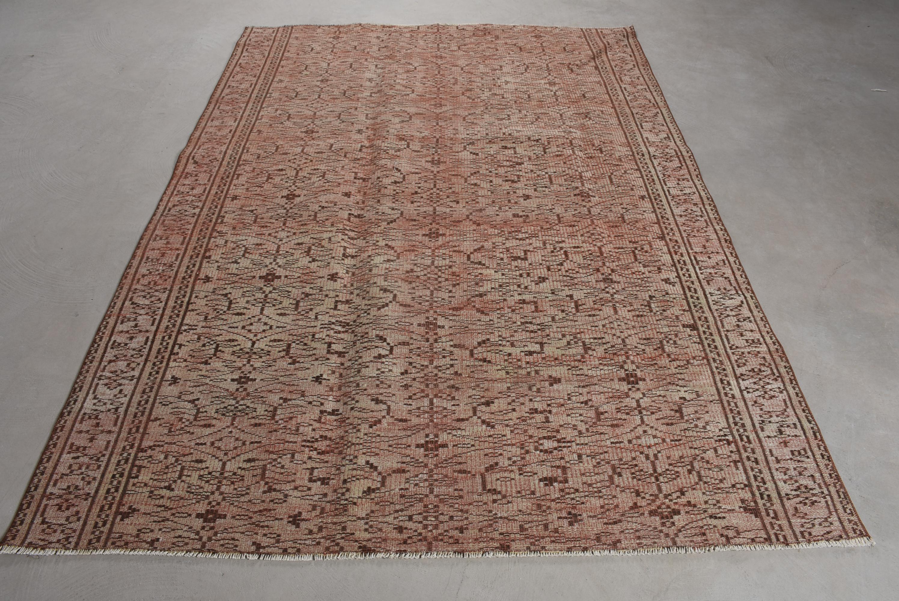 Turkish Rug, Vintage Rug, 6x8 Large Rugs, Antique Rug, Rugs For Bedroom, 5.6x7.5 ft Brown Rug, Ivory Flatweave Area Rug, Boho Large Rug,