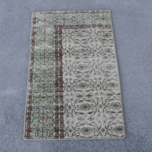 Turkish Rug, 1.7x2.9 ft Vintage Rug, Green Brown Bordered Wool Rug
