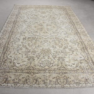 Turkish Rug, 6x10 Large Rug, Vintage Rug, Oushak Rug, Rugs For Dining Room, 6.5x10.3 ft Beige Rug, Hand-Knotted Oriental Rug, Vintage Decor,