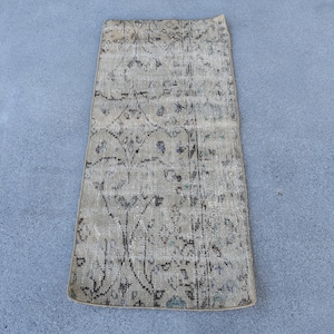 Vintage Rug, Small 1.7x4 ft Turkish Rug, Gray Patchwork Wool Rug