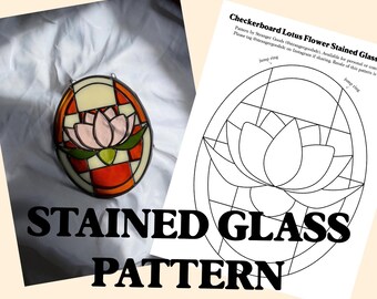 Patrón de vitral con flor de loto en tablero de ajedrez / Descarga digital