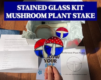 Kit de vitrales precortados para principiantes, estaca de hongo para plantar, kit de manualidades para adultos, proyecto de arte en vidrio con lámina de cobre
