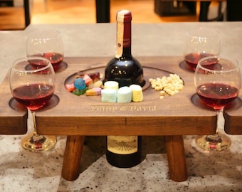 Wooden Wine and Snack Serving Tray, Breakfast Serving Table, Wine Serving Table, Assembly and Demounted Serving Plate