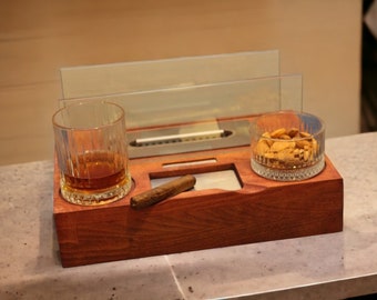 Cigar Holder and Fireplace Whiskey Serving Plate, Step Father Gift Set, Whiskey Lover Gift, Special Gift Red Whiskey Serving and Firepit