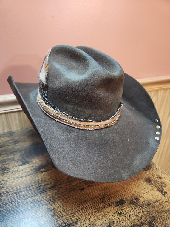 Dark Brown Rabbit Fur Felt Cowboy Hat: Cattlemans Crease  display picture 2