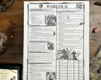 Warlock Class Codex – Dungeons & Dragons 5e-spiekbriefje voldoet aan SRD